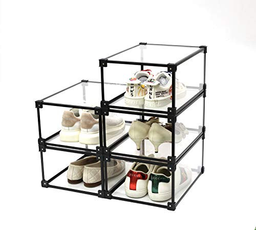 MPLERVEN Schuhbox, transparent, Acryl, stapelbar, Schuhaufbewahrungsbox, Herren- und Damenschuhe, 2 Stück (dunkel)