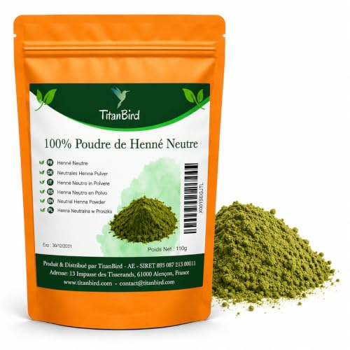 Titanbird 110 g di Hennè, neutro, in polvere incolore – Cura dei capelli – Origine: Atlante – 100% naturale, puro e senza additivi | Polvere fine di alta qualità