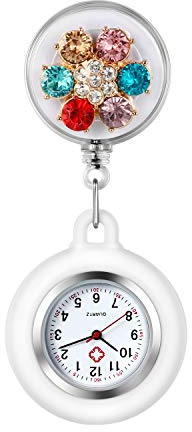 Avaner Krankenschwesteruhr Damen Taschenuhr FOB Uhr Blumen Design Pflegeruhr Kitteluhr Quarzwerk Pulsuhr Ansteckuhr mit Clip für Arzt Doktor Medical