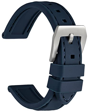 WOCCI 22mm Étanche Bracelet de Montre en Silicone pour Homme avec Boucle Argentée (Bleu Foncé)