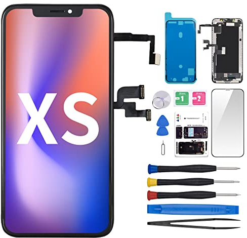 Für iPhone XS Bildschirm Ersatz 5.8 Zoll mit Ohrlautsprecher und Näherungssensor, 3D Touch LCD Display Digitizer Vollmontage mit Front Earpiece Fix Tools Glas, Reparaturset für A1920, A2098, A2100
