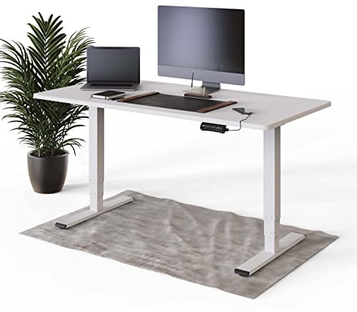 DESKSPACE PRO Plus Elektrisch höhenverstellbarer Schreibtisch -| Ergonomischer Stehpult mit Memoryfunktion Kollisionschutz (Weiße Gestell, Weiße Tischplatte, 160 x 80 cm)