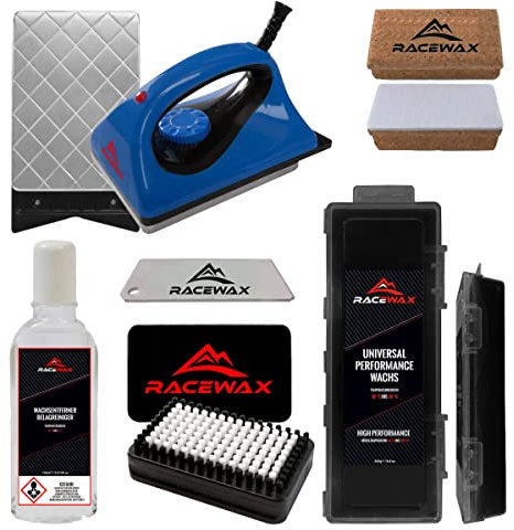RaceWax Skiwax - Set di 6 ferri da stiro a cera BaseBrush in sughero