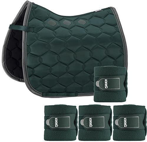 Eskadron Set Schabracke Glossy Wave mit doppel Kordel racinggreen & Bandagen, Größe:Vielseitigkeit (VS)