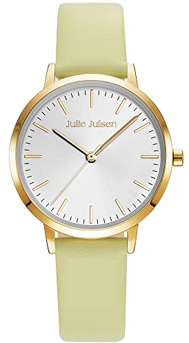 Julie Julsen JJW1027YGL-02 Uhr Damenuhr Lederarmband Metall 3 bar Analog gelb