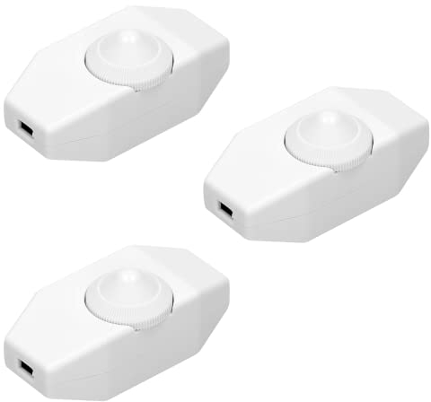 3x PERFECT Schnur-Zwischendimmer - Dimmer für Beleuchtung mit Schalter Rädchen - 80W - Stufenlos - Weiß - 3 Stück