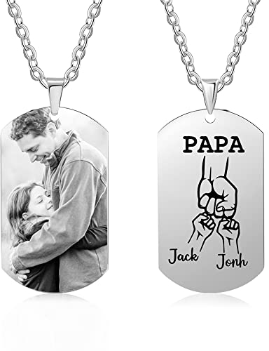 lorajewel PAPA Name Kette Personalisierte Foto Ketten Geschenk zum Vatertag Titanium Stahl Silber-Anhänger Geburtstagsgeschenk für den Vater Familie Paar bester Freund Halskette