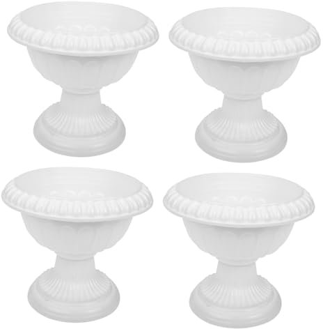 PRETYZOOM Lot De 4 Vases Romain Blanc en Plastique - Pots DéCoratifs pour Mariage, Jardin, Balcon, EntréE Et DéCoration De Maison - 16x14x14cm