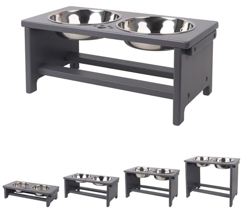 Raised Dog Bowls For Medium Sized Dogs, Dog Bowls With Stand, Dog Feeding Bowls On Stand With 2 Stainless Steel Bowls By Nothing Burger(Grey)