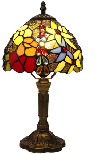 FUMAT Tiffany Tischlampe, Retro Deko Lampe Tischleuchte Nachttischlampe, Bunte Glas Lampenschirm, Mit E27 LED Glühbirne, für Schlafzimmer Wohnzimmer