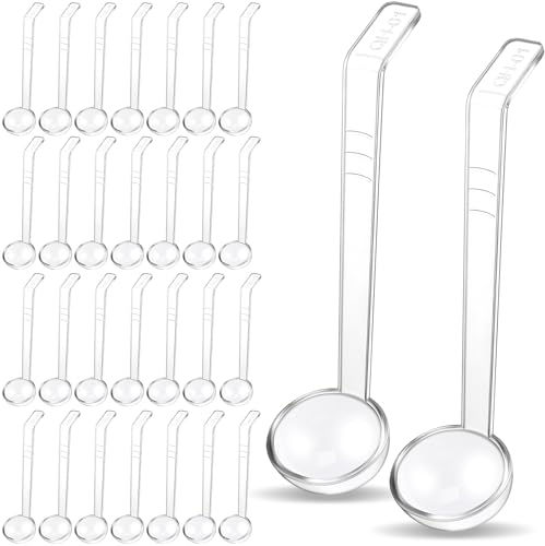 FoldTier 30 Pieces 1 oz Small Ladle Clear Plastic Gravy Ladle Mini Ladle Spoon with 7 Inches Long Handle for Serving Dressings Punch Bowl Salsa Sauce Toppings Fruit Juices Soup Cocktail Parties