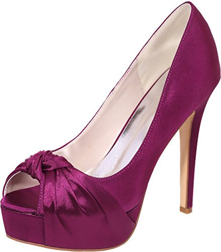 Décolleté da donna con plateau e nodo, 11 cm, con tacco aperto, scarpe senza lacci, abito da sposa casual, Viola, 39.5 EU