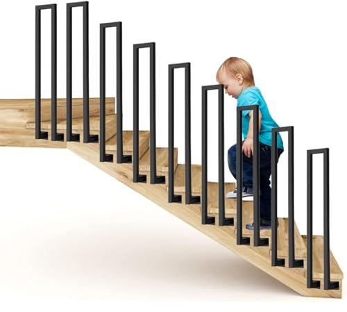 U-förmiger Treppenhandlauf, Handläufe Treppen, Treppengeländer Außen, Glasgeländer Nordische Moderne Seitlic Angebrachtes Schmiedeeisernes, Geländer Treppe für Villen, Wohnungen (35cm, Schwarz)