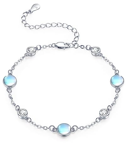 REDSUN Damen Armband S925 Sterling Silber Mondstein Armband Verstellbar Naturstein Armband Freundschaftsarmband für immer, Geschenk für Frauen und Mädchen