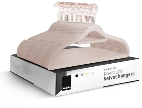 KEPLIN Confezione da 50 grucce in velluto, antiscivolo, con barra per cravatta e gancio a 360°, durevoli e robuste, salvaspazio, per abiti, giacche e vestiti, soluzione per riporre la casa (rosa
