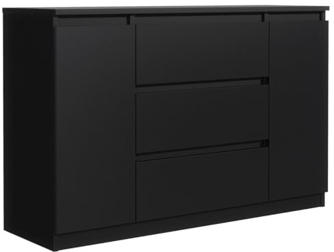 MebLocker Kommode mit 3 Schubladen 2 Schranktüren 140 cm Ideal für Wohnzimmer, Schlafzimmer, Kinderzimmer und Büro Moderne Elegante Lösung für stilvolle Aufbewahrung und Organisation (Schwarz)