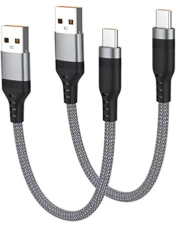 Short USB C Cable 0.5m 2 Pack, USB A to USB Type C Fast Charging Charger Lead Nylon Braided Compatible with Samsung Galaxy S20 S10 S9 S8 Plus Note 10 9 8 (Grey)