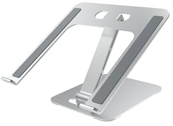 groov e Laptop & Tablet Stand - Foldable Computer Stand for Desks with Height and Angle Adjustment - Non-Slip Pads, Ergonomic Position - For Laptops, Tablets and Devices Sized 10-17 - Silver