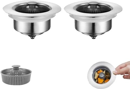 2024 New Upgraded Sink Bounce Core Drain Strainer, Gelmalls Sink Strainer, 3 in 1 Stainless Steel Sink Aid, Pop up Kitchen Sink Stopper, Kitchen Sink Odor Filter (2PC)