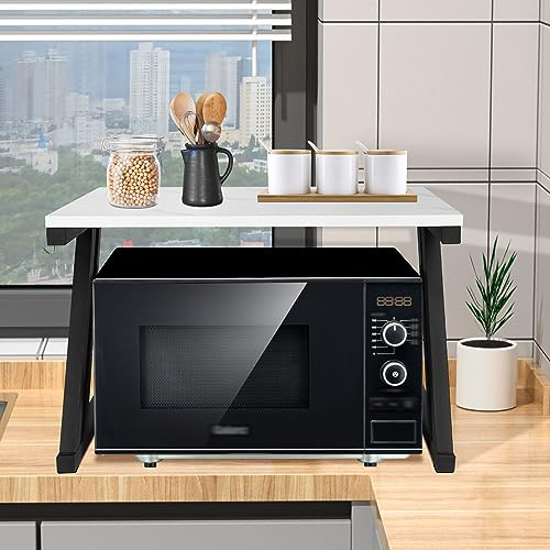 Mikrowellenhalterung für Mikrowelle, ausziehbar, aus Metall und Holz, 2 Stufen, Mikrowelle,Mikrowellenregal mit zwei Ebenen, Mikrowellen-Regal, Küchenschrank,57 * 38 * 38cm Z-Marmoroberfläche