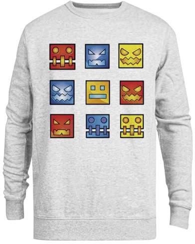 Geometrie Dash Symbol Gesicht Grauer Unisex-Pullover mit Rundhalsausschnitt