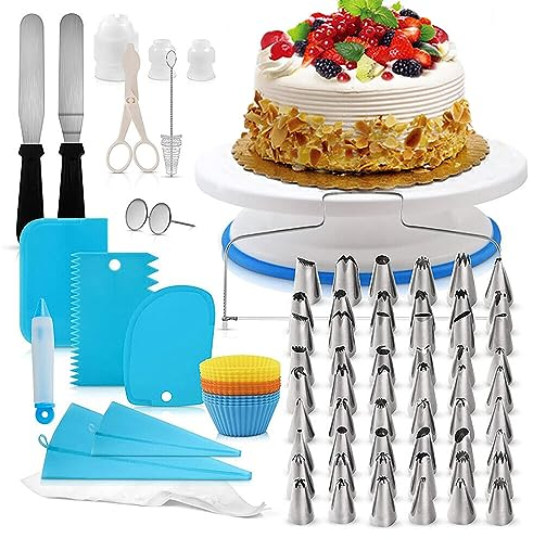 shelf organiser,106 PCS Cake Turntable Kits Cake Decorating Kits with 1 Rotating Cake Stand Scrapers Spatulas Piping Nozzles Disposable Pastry Bags Ic