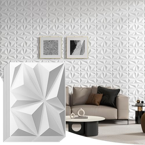 WOWSTAR 24-Pack 3D Wall Panels Diamond for Interior Wall Decor, Decorative PVC Textured Wall Panels for Living Room, Bedroom, 11.81x 15.75”