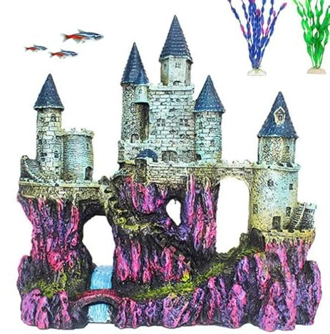 NUZAMAS Décoration d'Aquarium - Château, Rocher en Bois Flotté, Grotte, Cachette, Maison - Décoration d'Intérieur pour Poissons