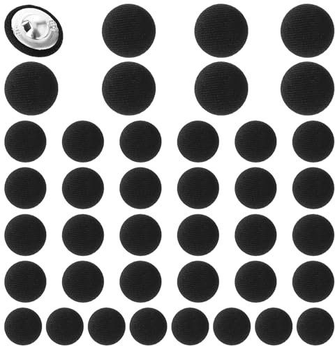 GEEHUA 40 Stück 18/15 /10 mm Schwarze Knöpfe für Smoking Anzug, Stoffüberzug mit Metallschaft runder Knopf für Vintage Stil schwarzer Mantel Nähschnalle Jacke Mantel Bluse Jeans