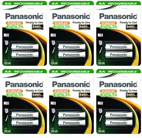 PANASONIC Lot de 6 Blisters de 2 Piles Rechargeables Evolta AA (Mignon)/HR6 2450 mAh - 1,2V