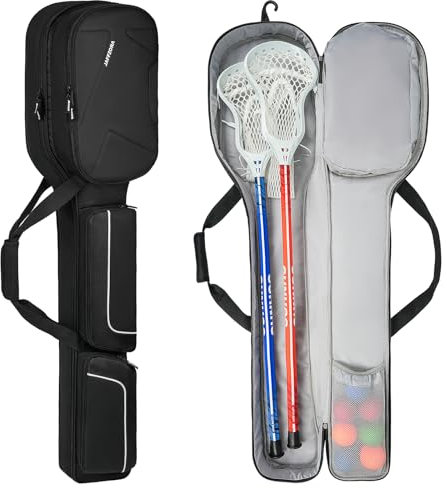 Jaffzora Lacrosse Stick-Tasche (bis zu 116,8 cm lang), Lacrosse-Tragetasche für Herren und Damen, Lacrosse-Ausrüstungstasche mit Schuhfach, bis Größe 44, Schwarz