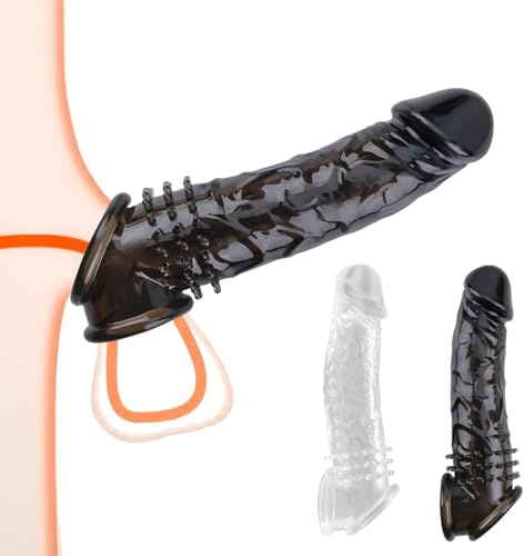 2er Pack Penismanschetten mit Realistischer Eichel Penisverlängerung | Silikon Dildo Penis Sleeve Verzögerung Sexspielzeug für Paare Männer Penishülle mit Hodenring Ejakulation Erektion Sex Toys