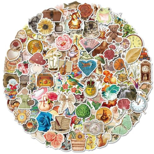 Ptyism 200 Stück Vintage-Aufkleber,Aufkleber Vintage丨Wasserfeste Aufkleber,Wasserdicht Vinyl Stickers Vinyl Sticker set Für Sticker Laptop,Sammelalbum,Gitarre,Tasse,Wasserflasche,Mobiltelefon usw