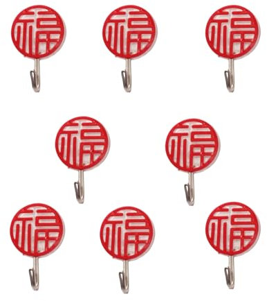 Beufee 8 Stück selbstklebende Wandhaken, roter Kleiderhaken, Handtuch, klebrige, transparente Haken für Badezimmer, Dusche, Küche, Outdoor, Handtuch, Schlüssel