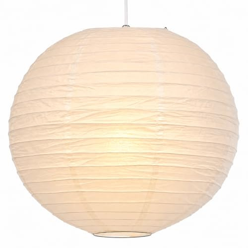 24” White Paper Lantern Lampshade – Large 60cm Round Ceiling Light Shade – Soft Diffused Glow – Lightweight Easy Fit Pendant Light for Living Room, Bedroom & Modern Interiors