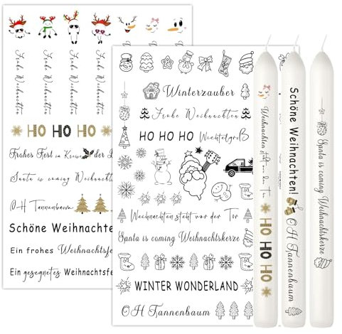 Ovaletta 2 Stück Kerzen Tattoo Weihnachten, Kerzentattoos A5, Aufkleber Adventskerze, Wasserschiebefolie für Stabkerze, Kerzen Tasse