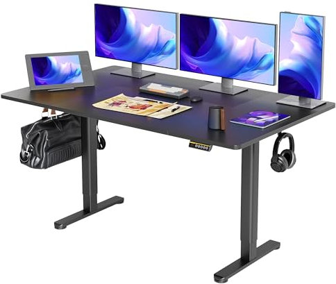 Claiks Bureau Électrique Réglable en Hauteur (FSC®) - Bureau Assis-Debout avec Mémoire, Gestion De Câbles, Moteur Silencieux, Design Ergonomique, Idéal pour Télétravail (Noir, 160 x 80 cm)