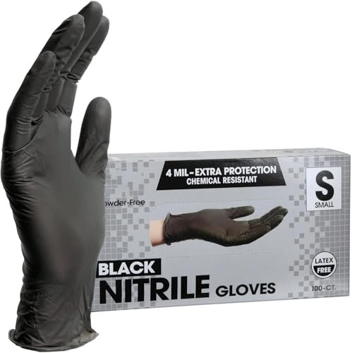 PROMART Disposable Nitrile Gloves Black, Chemical Resistant, Powder-Free, Latex-Free, Non-Sterile, Food Safe, Black,100-Count (1000, SMALL)