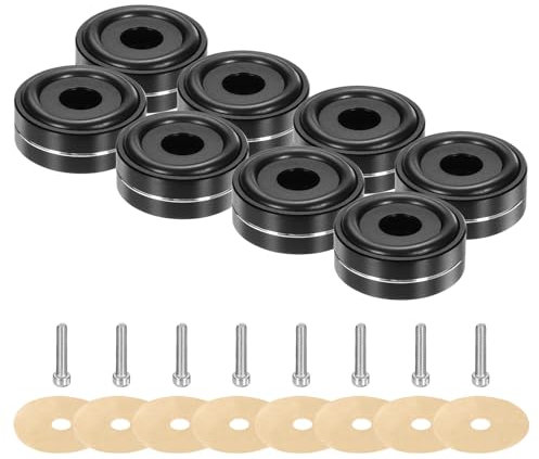 sourcing map 8 Pcs Subwoofer Isolation Pad, 40x15mm Speaker Isolation Pad Feet Speaker Spikes Turntable Audio Studio Monitor Isolation Pad for Audio Equipment, M4 Screws Black