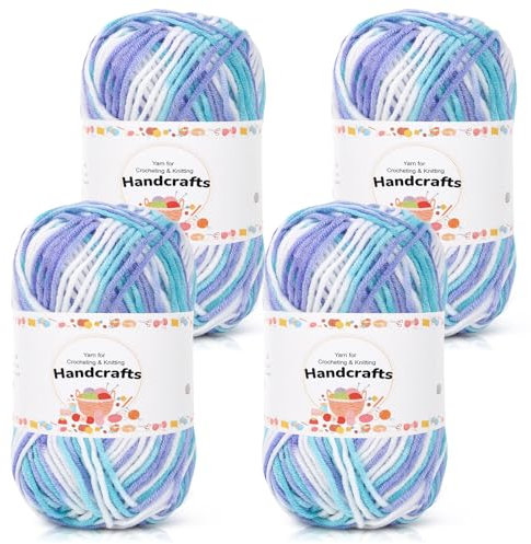 Aeelike 200g(4x50g) Farbverlauf Amigurumi Wolle Set, 5Ply Häkelwolle Baumwolle zum Häkeln, Langlebige Strickwolle, Bunte Häkelgarn Cotton Yarn von Decke, Pullover, Schals, Hüte, Blau-Weiß