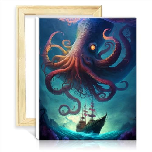 TANGFEIY Pintura al óleo Leyendas Deep Kraken DIY para principiantes, pintura acrílica por números con 3 pinceles y pinturas acrílicas, imagen para decoración del hogar, sin marco (30 x 40 cm)
