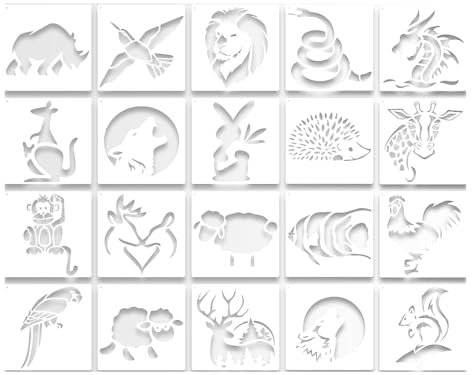 CZAKOMIX 20 Stücke Schablonen zum Malen, Tiermalerei Schablonen Set, Wiederverwendbare Malschablone, Tiere Schablonen Zum Malen für Scrapbooking Fotoalbum DIY Geschenkkarten Geschenke Kinder