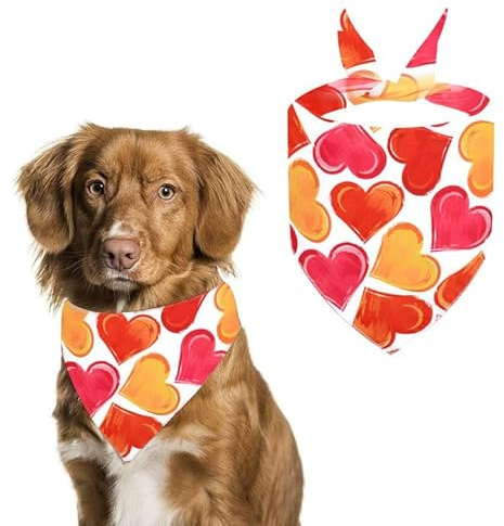 Foulard pour chien - En coton de qualité supérieure avec motif de cœur - Doux et confortable - Dimensions : 40 x 40 x 60 cm - Idéal pour chiens et chats