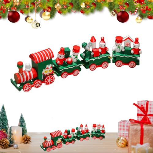 Genérico Adornos De Tren De Navidad, Adornos De Árbol De Navidad De Madera Tren, Adornos De Tren De Navidad, M-ini Juego De Tren De Navidad, Decoración De Tren De Madera Tradicional