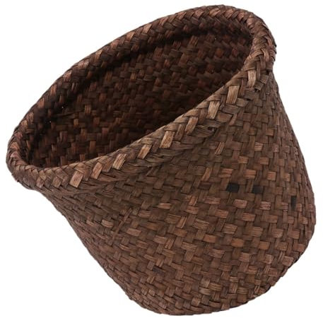 Amosfun Aufbewahrungskorb nähkörbe Mülleimer aus geflochtenem Korb Blumentopfhalter gewobener Rattan-Mülleimer Seil Netz diverse Organizer dekorative Aufbewahrung Seetang