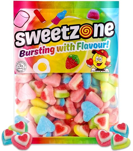 Sweetzone 3D Hearts 1kg Fizzy Gummy Sweets, Pick and Mix Sweets,Chewy Sweet, Mixed Sweet, Love Hearts, Candy Mix, Fizzy Sweeties, Mouthwatering Fruit Chews, Halal Sweeties, Candy Hamper for Kids