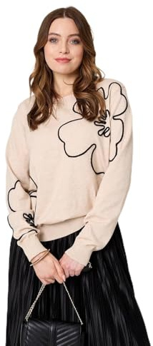 Izabel London Floral Detail Long Sleeve Relaxed Jumper made from viscose blend For Women UK with drop shoulders.