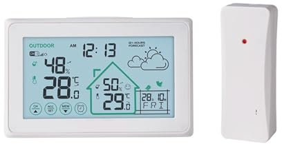 DSeenLeap Digital Weather Station,Wireless Weather Station Digital DCF Radio-Controlled Wall Clock In Outdoor Thermometer Hygrometer Trend Forecast Sensor,multiple data display (P 1)