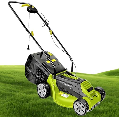 13-Zoll-Rasenkehrmaschine, kabelgebundener elektrischer Vertikutierer, robuste Gummiräder und einstellbare Schnitthöhe, Leichter handgeführter Rasenmäher, klar, for Garten, Rasen, Fußballplatz