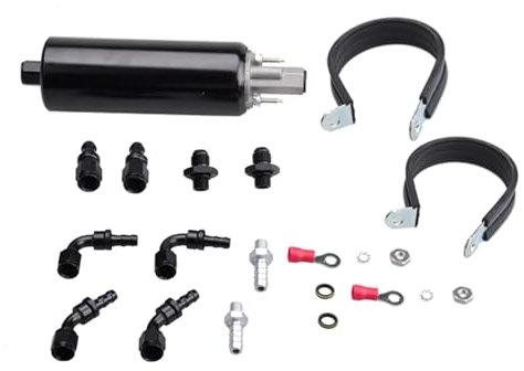 Benzinhahn Universal High Flow 255LPH Kraftstoffpumpensatz GSL392 Druck Externe Inline-Kraftstoffpumpe Schwarz Mit Armaturen Motorrad Kraftstoff Pumpe